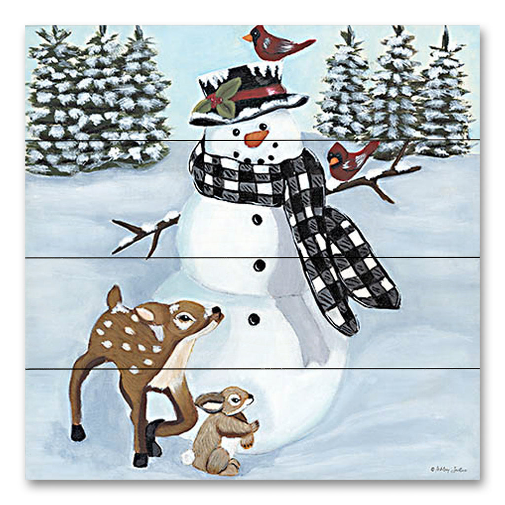 Ashley Justice AJ136PAL - AJ136PAL - Winter Time Friends - 12x12 Snowman, Winter, Animals, Friends, Whimsical, Forest, Trees from Penny Lane