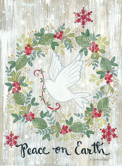 Annie LaPoint ALP1886 - ALP1886 - Peace on Earth Wreath - 12x16 Peace on Earth, Holidays, Christmas, Wreath, Holly and Berries, Dove, Snowflakes, Signs from Penny Lane