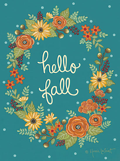 Annie LaPoint ALP1910 - ALP1910 - Hello Fall Wreath - 12x16 Hello Fall, Autumn, Flowers, Botanical, Wreath, Berries, Greenery, Signs from Penny Lane