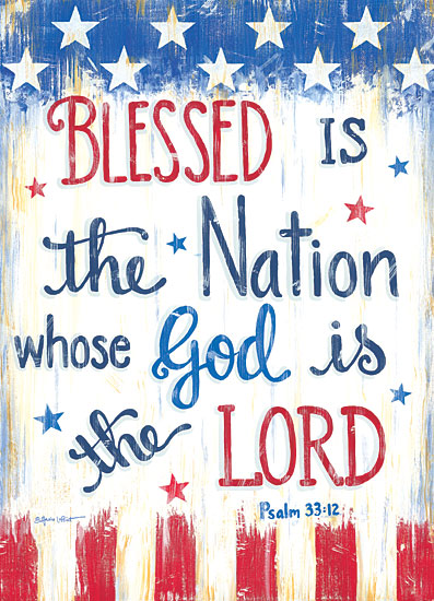 Annie LaPoint ALP2038 - ALP2038 - Blessed is the Nation - 12x16 Blessed is the Nation, Patriotic, Red, White & Blue, Bible Verse, Psalms, Stars, Signs from Penny Lane