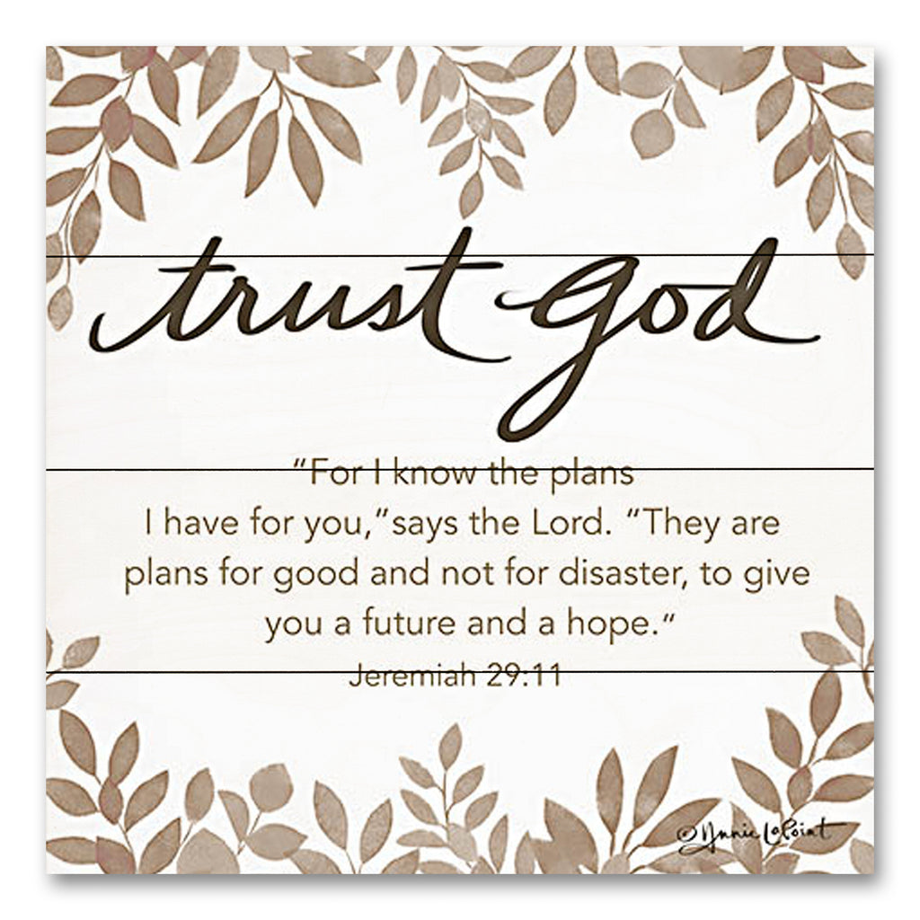 Annie LaPoint ALP2216PAL - ALP2216PAL - Trust God - 12x12 Religious, Trust God, For I Know the Plans I have for You Says the Lord, Jeremiah, Bible Verse, Typography, Signs, Textual Art, Greenery from Penny Lane