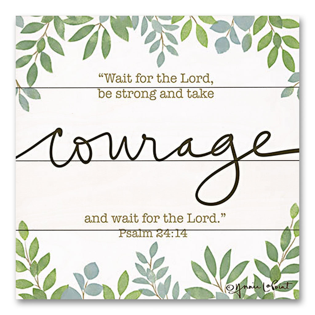 Annie LaPoint ALP2220PAL - ALP2220PAL - Courage - 12x12 Religious, Courage, Wait for the Lord, Be Strong and Take Courage, Psalms, Bible Verse, Typography, Signs, Textual Art, Greenery from Penny Lane