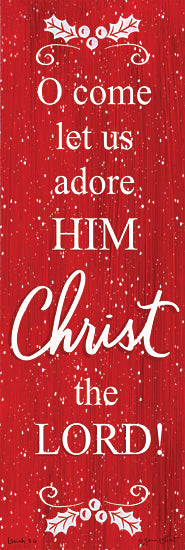 Annie LaPoint ALP2236A - ALP2236A - O Come Let Us Adore Him - 12x36 Christmas, Holiday, O Come Let Us Adore Him, Typography, Signs, Religious, Christmas Song, Red & White, Winter, Holly from Penny Lane