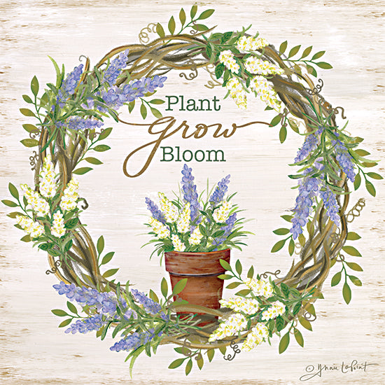 Annie LaPoint ALP2271 - ALP2271 - Plant, Grow, Bloom Wreath - 12x12 Lavender, Herbs, Wreath, Potted Lavender, Plant, Grow, Bloom, Motivational, Typography, Signs, Textual Art, Spring, Cottage/Country, Grapevine Wreath from Penny Lane