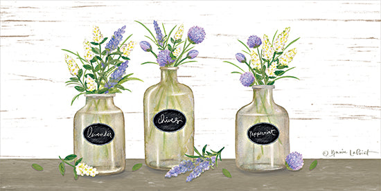 Annie LaPoint ALP2272 - ALP2272 - Herb Trio - 18x9 Still Life, Herbs, Lavender, Chives, Peppermint, Glass Jars, Kitchen, Cottage/Country, Signs,  Spring from Penny Lane