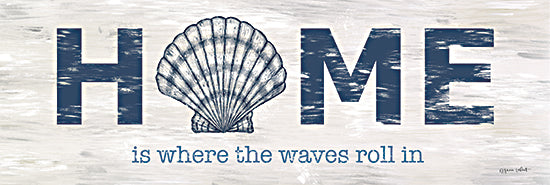 Annie LaPoint ALP2337 - ALP2337 - Home - Where the Waves Roll In - 18x6 Coastal, Home, Home is Where the Waves Roll In, Typography, Signs, Textual Art, Shell, Scallop Shell, Blue & White from Penny Lane