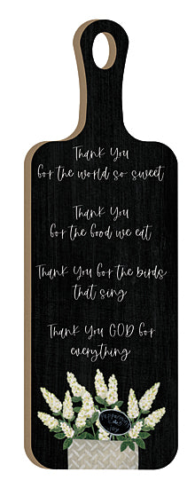 Annie LaPoint ALP2425CB - ALP2425CB - Thank You - 6x18 Kitchen, Cutting Board, Religious, Thank You God, Typography, Signs, Textual Art, Flowers, White Flowers, Black Background from Penny Lane