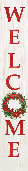 Annie LaPoint ALP2518 - ALP2518 - Welcome Christmas Sign - 6x36 Christmas, Holidays, Welcome, Typography, Signs, Textual Art, Wreath, Greenery, Cardinal, Poinsettias, Plaid Ribbon, Winter from Penny Lane