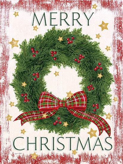 Annie LaPoint ALP2519 - ALP2519 - Merry Christmas Wreath - 12x16 Christmas, Holidays, Wreath, Greenery, Berries, Stars, Merry Christmas, Typography, Signs, Textual Art, Winter from Penny Lane