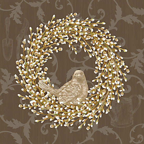 Annie LaPoint ALP2573 - ALP2573 - Pussywillow Wreath - 12x12 Wreath, Pussywillow Wreath, Bird, Patterned Background from Penny Lane