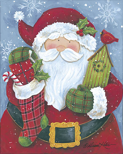 Diane Kater ART1035 - Cheery Santa with Birdhouse - Santa Claus, Stockings, Holiday, Cardinals, Birdhouse, Holiday from Penny Lane Publishing