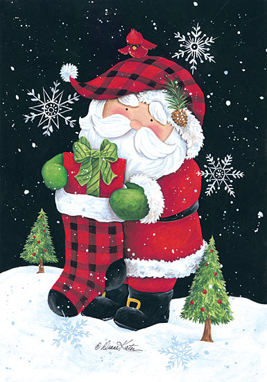 Diane Kater ART1049 - Plaid Hat and Stocking Santa - Santa, Plaid, Snow, Holiday, Stocking from Penny Lane Publishing