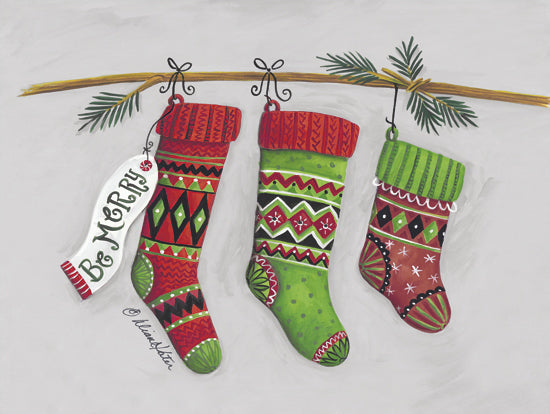 Diane Kater ART1193 - ART1193 - Be Merry Stockings  - 16x12 Holidays, Stockings, Holly, Knitted Stockings from Penny Lane