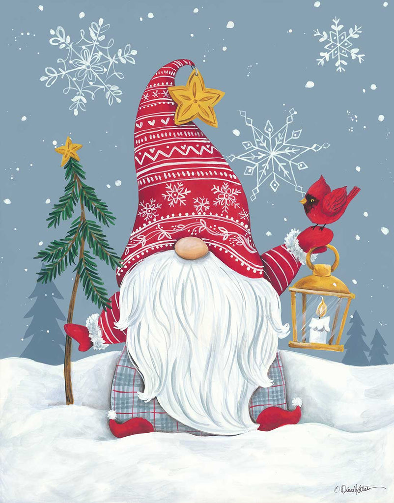 Diane Kater ART1203 - ART1203 - Snowy Gnome with Lantern - 12x16 Gnomes, Holidays, Christmas, Lantern, Cardinal, Winter, Santa Claus from Penny Lane