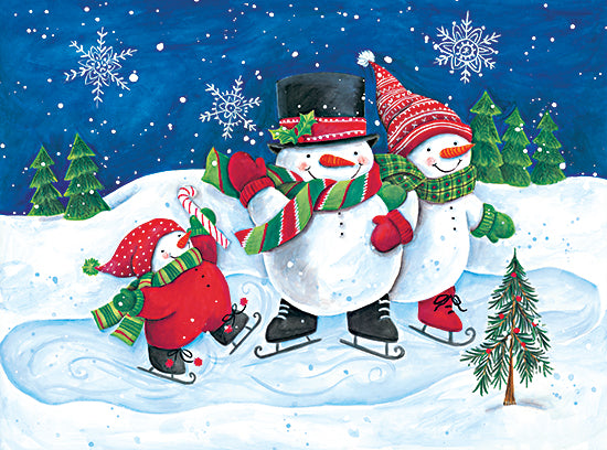 Diane Kater ART1238 - ART1238 - Happy Snowmen Family on Skates - 16x12 Snowmen, Ice Skating, Skating, Pond, Winter, Family, Whimsical from Penny Lane