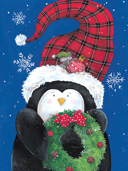 Diane Kater ART1253 - ART1253 - Penguin and Friend - 12x16 Penguin, Holidays, Christmas,  Wreath, Mouse, Winter, Snowflakes, Whimsical from Penny Lane