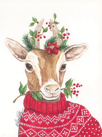 Diane Kater ART1292 - ART1292 - Christmas Goat - 12x16 Christmas, Holidays, Goat, Greenery, Lodge, Winter, Whimsical from Penny Lane
