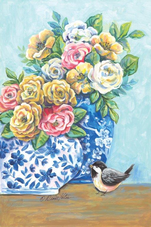 Diane Kater ART1306 - ART1306 - Blue & White China Pots Floral - 12x18 Blue & White Pots, Flowers, Spring, Birds, Still Life, Traditional from Penny Lane