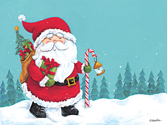 Diane Kater ART1308 - ART1308 - Candy Cane Lantern Santa - 16x12 Christmas, Holidays, Santa Claus, Presents, Whimsical, Trees, Winter from Penny Lane