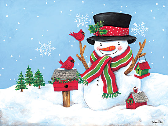 Diane Kater ART1311 - ART1311 - Cardinal Friend Snowman - 16x12 Christmas, Holidays, Snowman, Winter, Snow, Cardinals, Birds, Birdhouses, Snowflakes, Top Hat, Christmas Decorations from Penny Lane