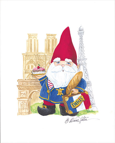 Diane Kater ART1315 - ART1315 - Paris Gnome - 12x16 Whimsical, Gnome, Paris, France, European, Travel, Paris Icons, Eifel Tower, Suitcase from Penny Lane