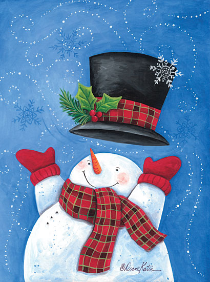 Diane Kater ART1321 - ART1321 - Magic in the Air - 12x16 Snowman, Top Hat, Winter, Whimsical, Wind, Magic in the Air, Wind, Holly, Berries from Penny Lane