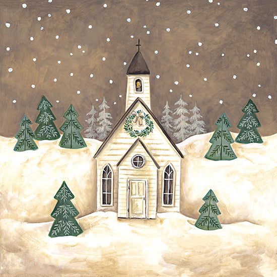 Diane Kater ART1335 - ART1335 - Christmas Church - 12x12 Religious, Church, Winter, Snow, Trees, Landscape, Farmhouse/Country, Neutral Palette from Penny Lane