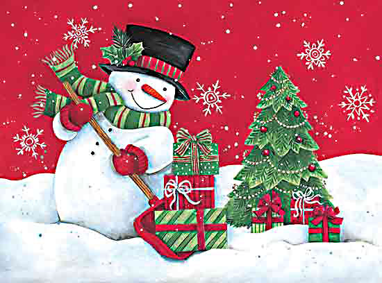Diane Kater ART1346 - ART1346 - Scooping up Christmas Presents - 16x12 Christmas, Holidays, Snowmen, Presents, Christmas Tree, Top Hat, Winter, Snow, Whimsical, Snowflakes from Penny Lane