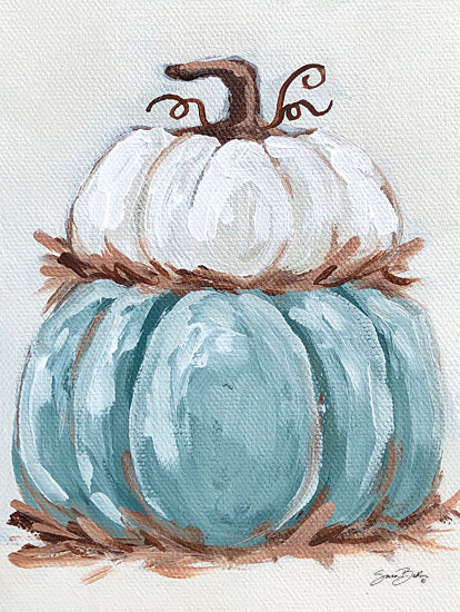 Sara Baker BAKE224 - BAKE224 - Pumpkin Stack II - 12x16 Pumpkin Stack, Pumpkins, Blue & White Pumpkins, Autumn, Harvest, Primitive, Folk Art from Penny Lane