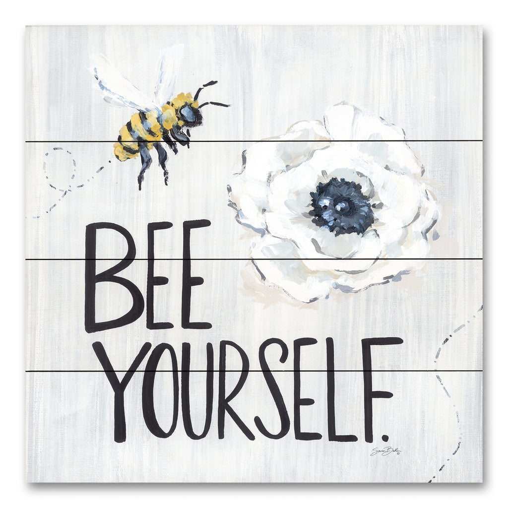 Sara Baker BAKE255PAL - BAKE255PAL - Bee Yourself    - 12x12 Inspirational, Be Yourself, Typography, Signs, Textual Art, Bees, Flowers, White Flowers, Whimsical, Spring, Farmhouse/Country from Penny Lane