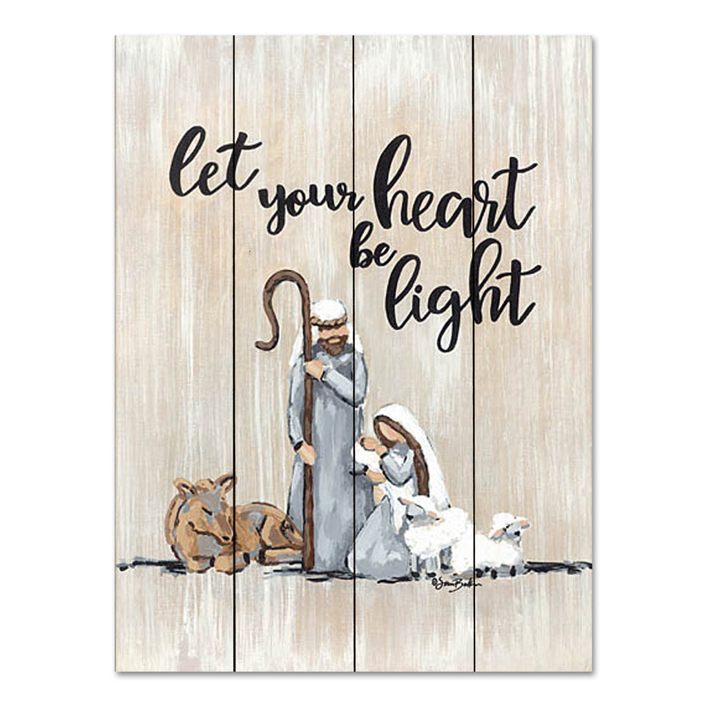 Sara Baker BAKE280PAL - BAKE280PAL - Let Your Heart Be Light - 12x16 Christmas, Holidays, Nativity, Jesus, Mary, Joseph, Animals, Typography, Signs, Religious, Winter from Penny Lane