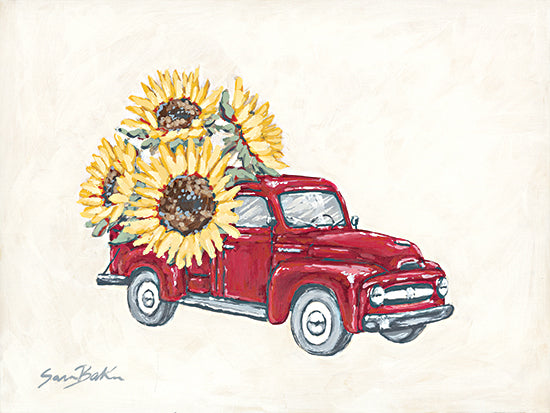 Sara Baker BAKE284 - BAKE284 - Sunflower Farm Truck - 16x12 Sunflowers, Flowers, Truck, Red Truck, Autumn, Fall from Penny Lane