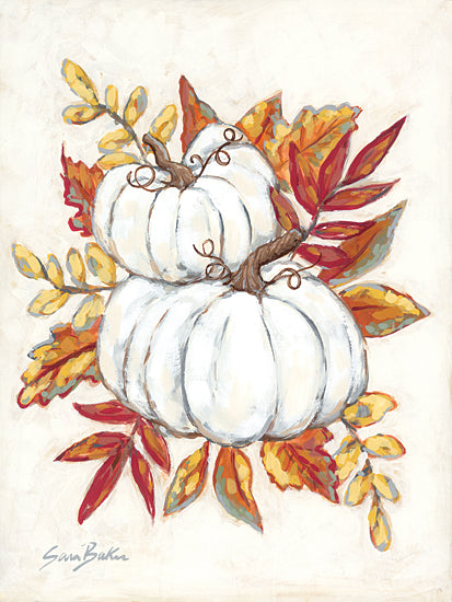Sara Baker BAKE285 - BAKE285 - White Pumpkin Fall Foliage - 12x16 Pumpkins, White Pumpkins, Foliage, Leaves, Fall, Autumn from Penny Lane