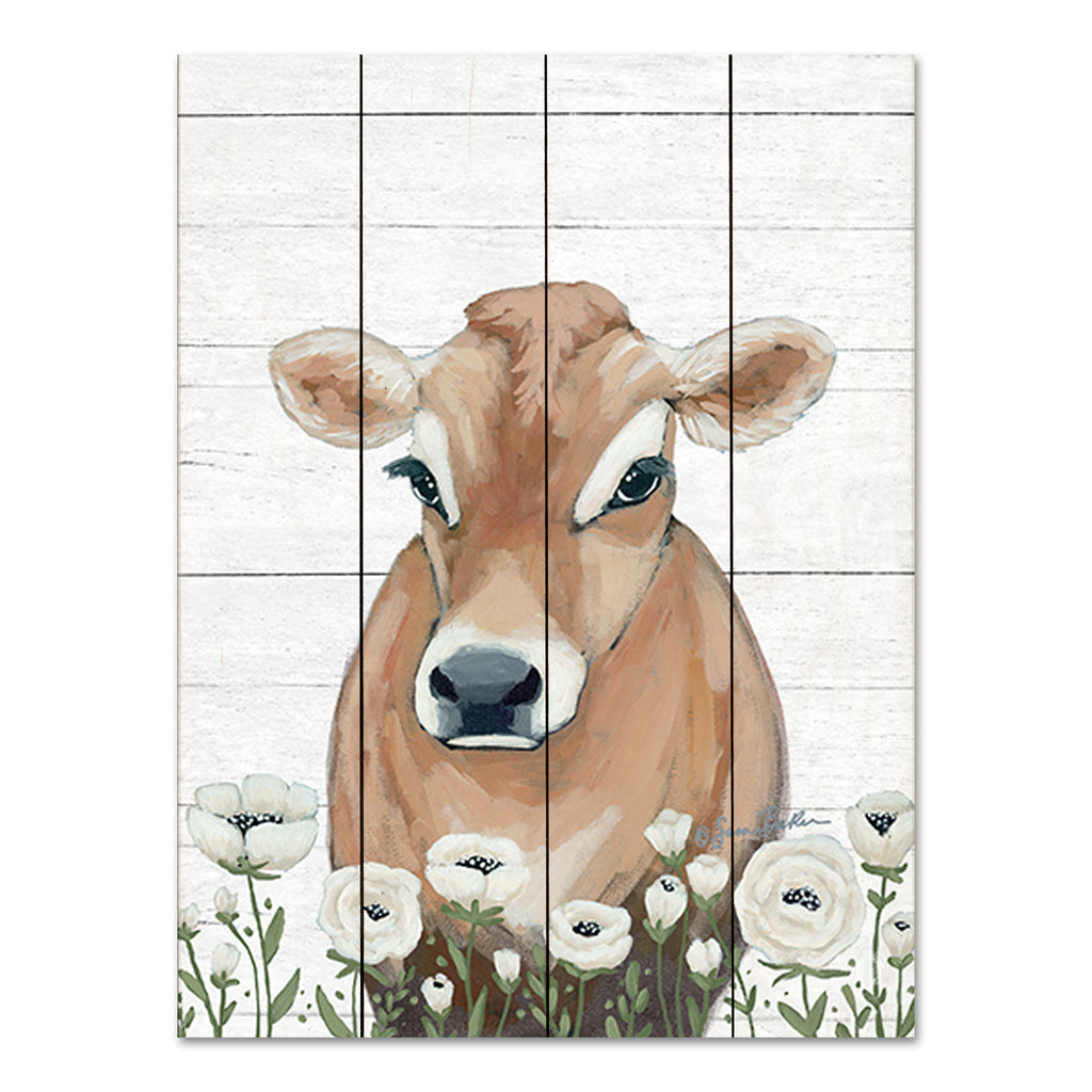 Sara Baker BAKE290PAL - BAKE290PAL - Cow With Flowers - 12x16 Cow, Whimsical, Flowers, White Flowers, Farmhouse/Country from Penny Lane