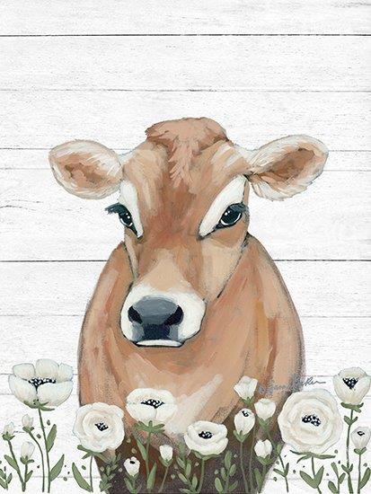 Sara Baker BAKE290 - BAKE290 - Cow With Flowers - 12x16 Cow, Whimsical, Flowers, White Flowers, Farmhouse/Country from Penny Lane