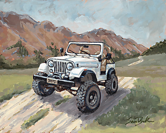 Sara Baker BAKE306 - BAKE306 - The Road Less Traveled     - 16x12 Jeep, White Jeep, Mountains, Landscape, Road, The Road Less Traveled, Masculine from Penny Lane