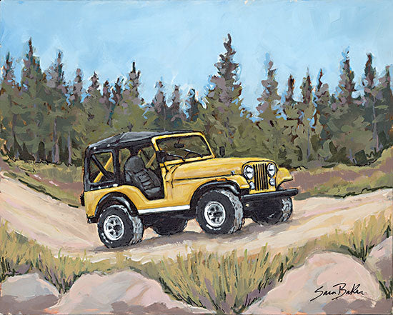 Sara Baker BAKE318 - BAKE318 - Sunshine on a Backroad - 16x12 Jeep, Yellow Jeep, Trees, Landscape, Road, Masculine from Penny Lane