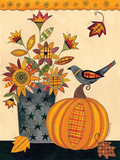 Bernadette Deming BER1225 - Stitched Pumpkin and Vase of Flowers - Vase, Bird, Pumpkin, Patterns, Flowers, Leaves from Penny Lane Publishing