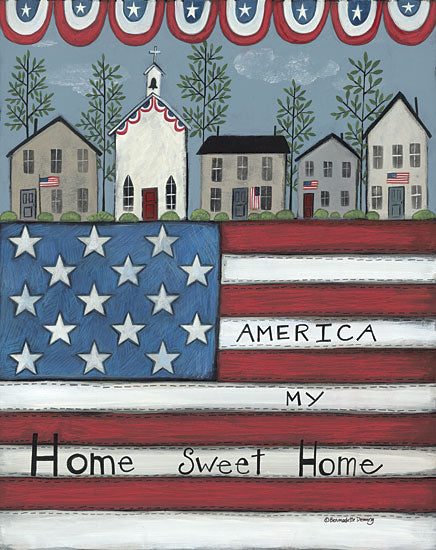 Bernadette Deming BER1421 - BER1421 - America My Home Sweet Home - 12x16 America My Home Sweet Home, Americana, Patriotic, Saltbox Houses, Stars and Stripes, Primitive, American Flag from Penny Lane