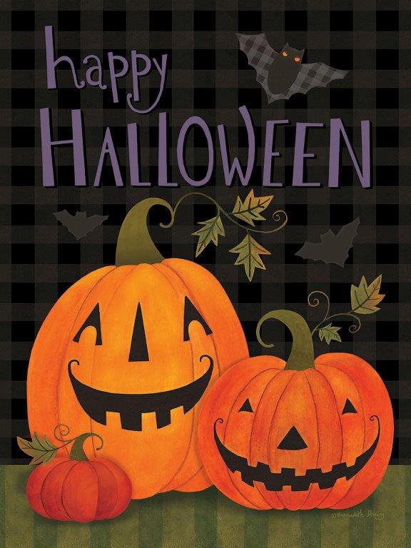 Bernadette Deming BER1476 - BER1476 - Happy Jack Lanterns - 12x16 Halloween, Pumpkins, Jack O'Lanterns, Happy Halloween, Typography, Signs, Textual Art, Fall, Bats, Plaid from Penny Lane