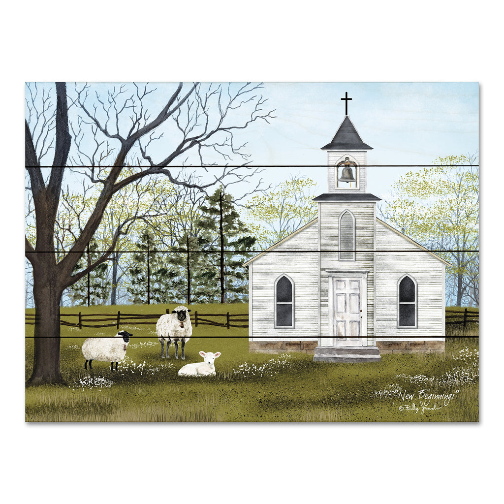 Billy Jacobs BJ1271PAL - BJ1271PAL - New Beginnings - 16x12 Church, Country Church, Sheep, Lambs, Spring, Springtime, Easter Season from Penny Lane