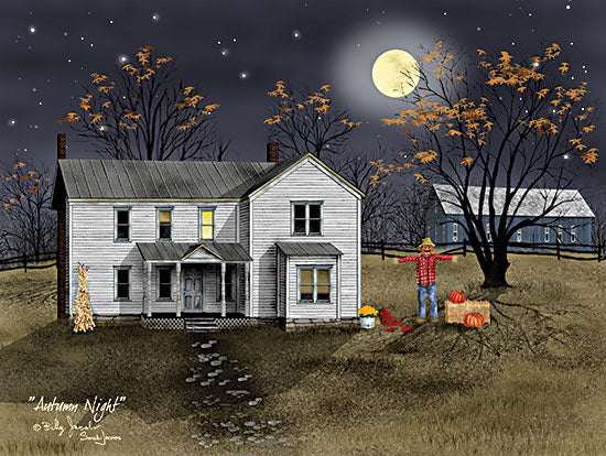 Billy Jacobs BJ1281 - BJ1281 - Autumn Night  - 16x12 Fall, Folk Art, Home, House, Homestead, Autumn Night, Scarecrwow, Fall Decorations, Farm, Barn, Landscape, Night, Moon from Penny Lane