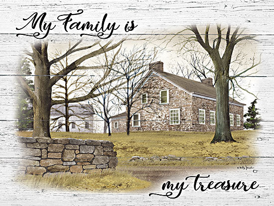 Billy Jacobs BJ1289 - BJ1289 - My Family is My Treasure - 16x12 Inspirational, Stone House, Homestead, Brick Wall, Family, My Family is My Treasure, Typography, Signs, Textual Art, Folk Art, Wood Background from Penny Lane