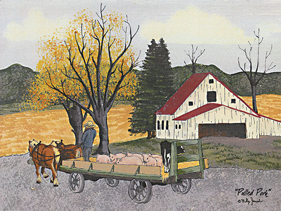 Billy Jacobs BJ1295 - BJ1295 - Pulled Pork - 16x12 Pigs, Horses, Farmer, Farm, Wagon, Cow, Barn, Fields, Trees, Landscape, Folk Art, Fall, Pulled Pork, Farmhouse/Country from Penny Lane
