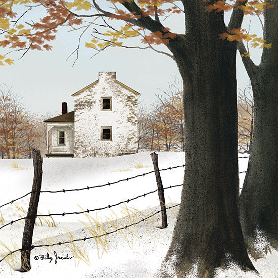 Billy Jacobs BJ1333 - BJ1333 - November Snow - 12x12 Folk Art, Winter, House, Homestead, Farmhouse/Country, Snow, Landscape, Fence, Trees, November Snow from Penny Lane