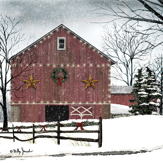 Billy Jacobs BJ1335 - BJ1335 - The Christmas Barn II - 12x12 Folk Art, Christmas, Holidays, Barn, Red Barn, Winter, Snow, Christmas Decorations, Barn Star, Landscape, The Christmas Barn from Penny Lane