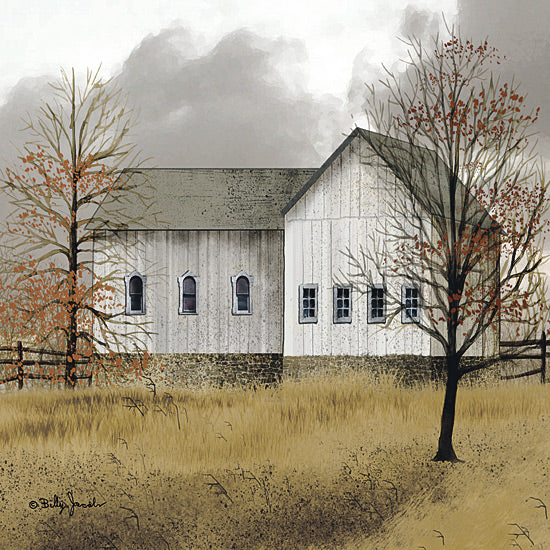 Billy Jacobs BJ1344 - BJ1344 - Peaceful Barn - 12x12 Folk Art, Fall, Barn, White Barn, Farm, Farmhouse/Country, Trees, Landscape, Peaceful Barn from Penny Lane