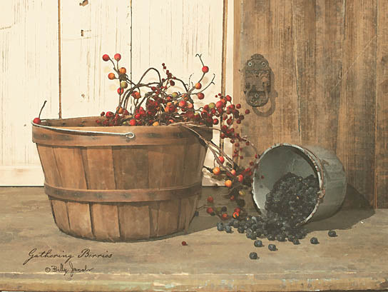 Billy Jacobs BJ181A - BJ181A - Gathering Berries             - 16x12 Gathering Berries, Berries, Basket, Blueberries, Primitive, Still Life, Kitchen, Rustic from Penny Lane