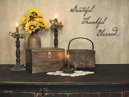 Susie Boyer BOY383 - Grateful, Thankful, Blessed - Primitive, Inspirational, Still Life, Sunflowers, Country from Penny Lane Publishing