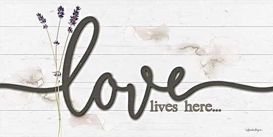 Susie Boyer BOY577 - BOY577 - Love Lives Here - 18x9 Love Lives Here, Love, Family, Lavender, Herb, Calligraphy, Wood Background, Signs from Penny Lane